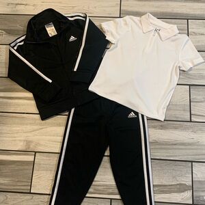 Adidas Black Tracksuit with White Polo